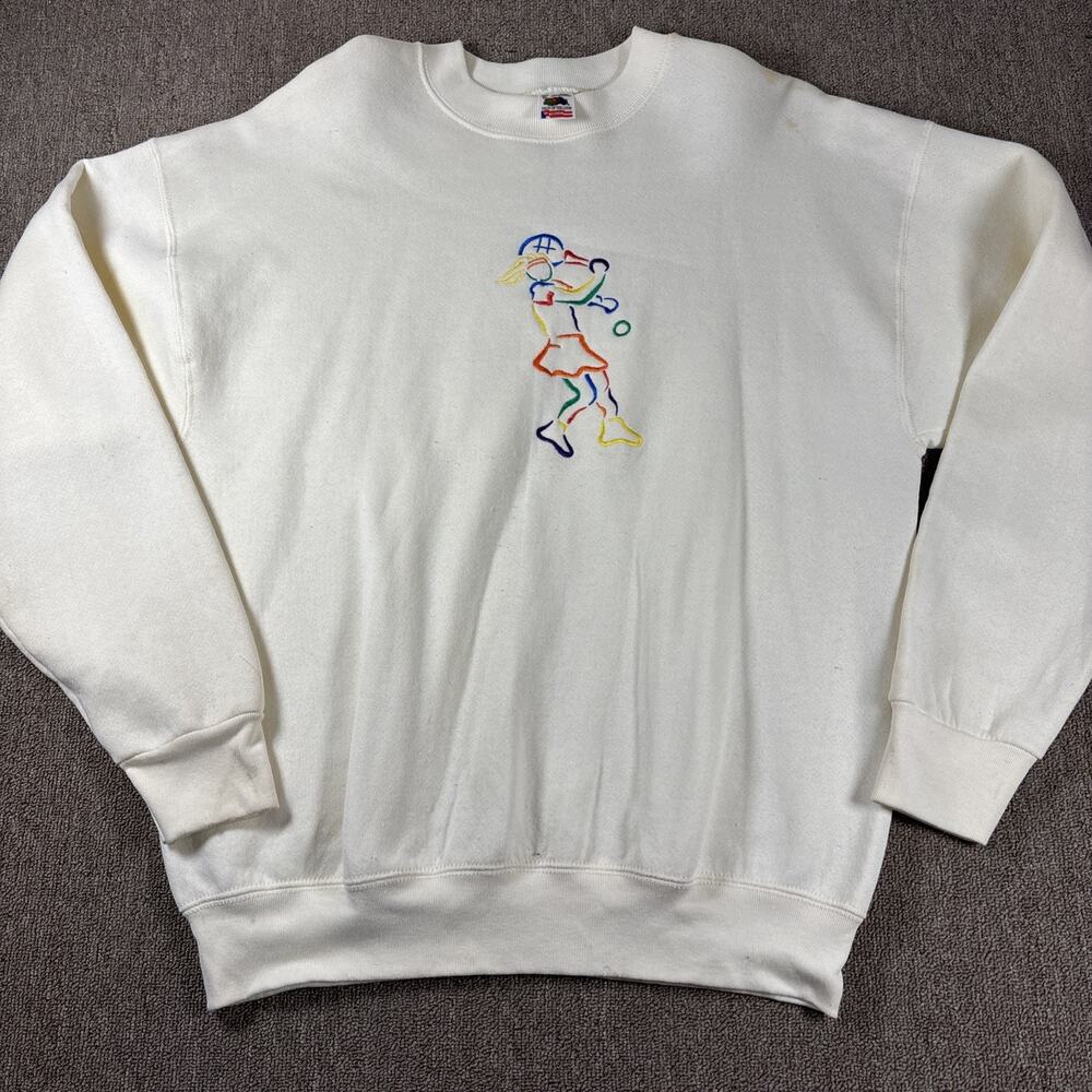 Vintage 90s Tennis Sweatshirt Ivory XL Rainbow Salesman Sample